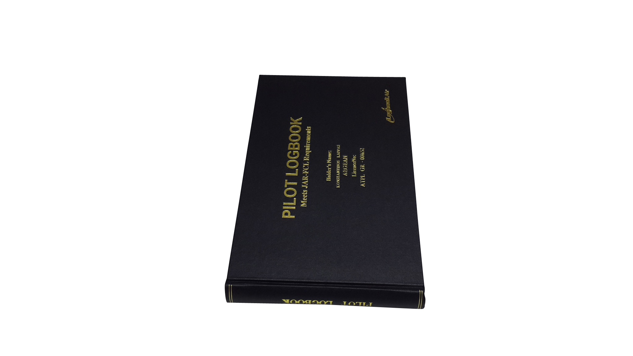 Black pilot logbook with gold letter imprint