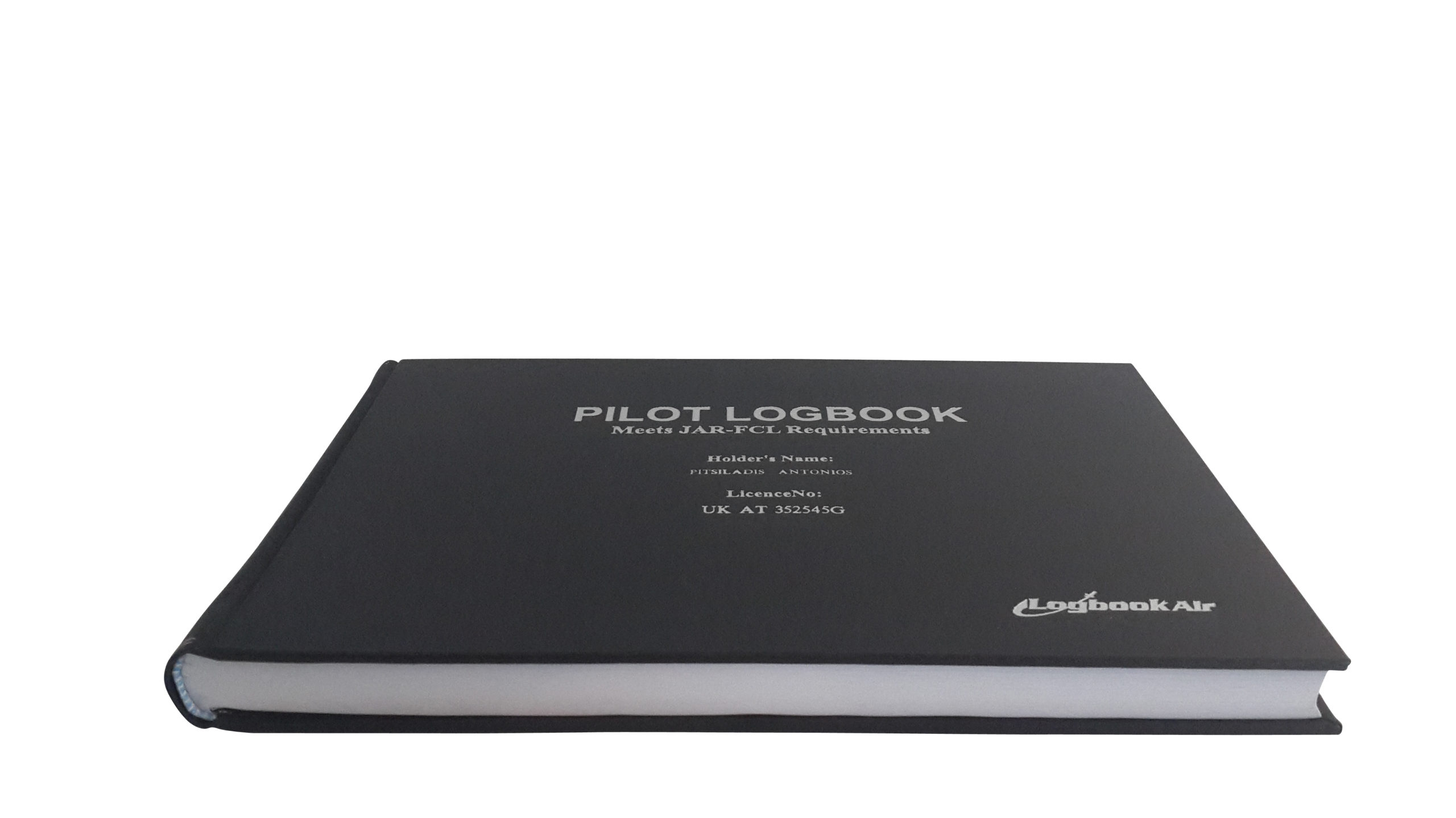 Black pilot logbook with silver letter imprint